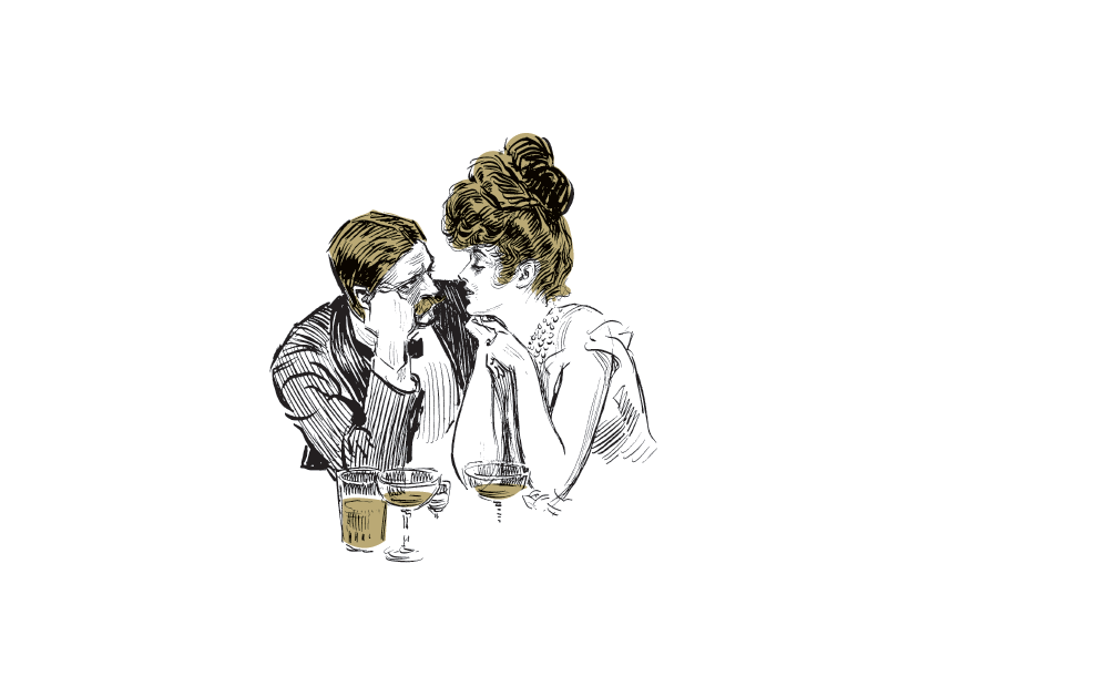 Image of a man and a woman talking over drinks